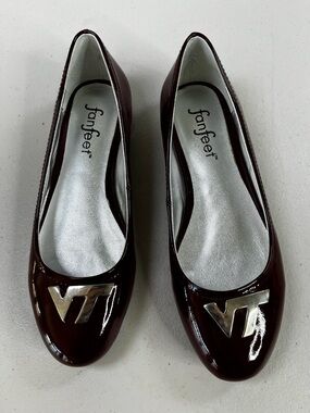 Fanfeet Women's Patent Ballet Flats in Burgundy,  VT logo (Virginia Tech) , new